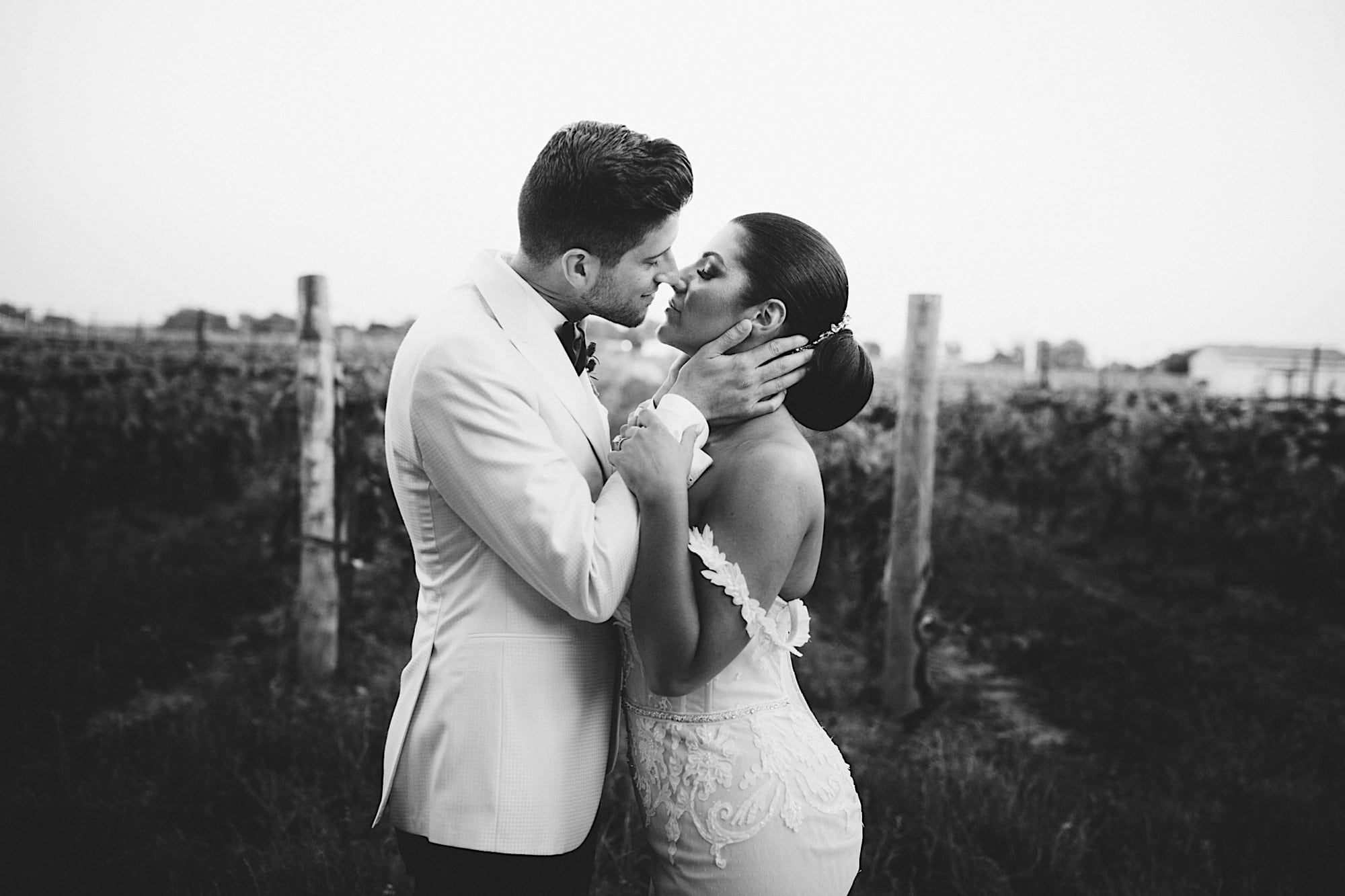 Vineyard Wedding kiss